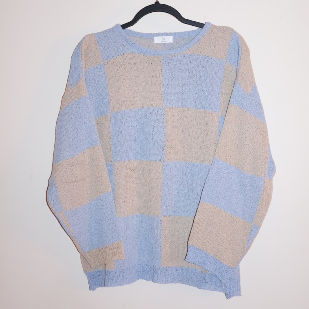Egg Blue and Tan Checkered Sweater M/L Made in Korea